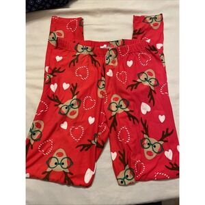Merry Wear Super Soft Cozy Luxe Red Pants Reindeer Glasses Leggings Pjamas Small